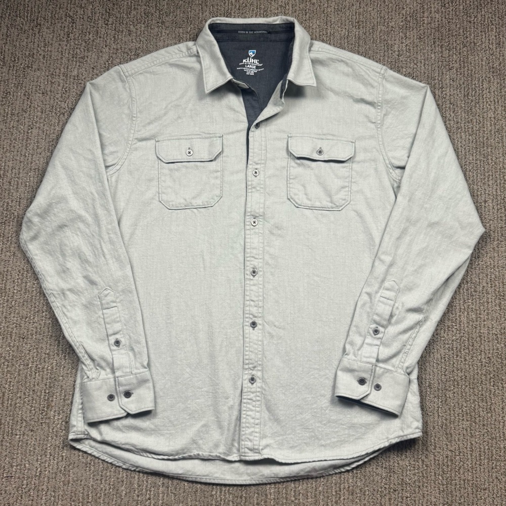 Kuhl Mens Long Sleeve Button Down Shirt Gray Cotton Tencel Blend Large